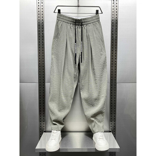POUM2025 spring and summer new pants for men's thin breathable drooping casual pants straight spring and autumn pleated Harem radish pants JJFS-K275 brown XL