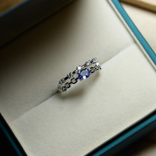 Lierui natural tanzanite colored gemstone ring for women S925 sterling silver inlaid with live mouth, adjustable and saving double-layer crystal jewelry