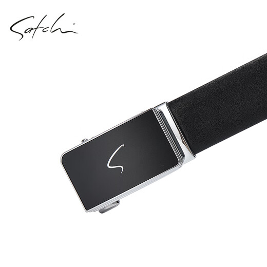 SATCHI belt men's new casual business genuine leather trouser belt double-sided first layer cowhide automatic buckle fashion belt black 105cm
