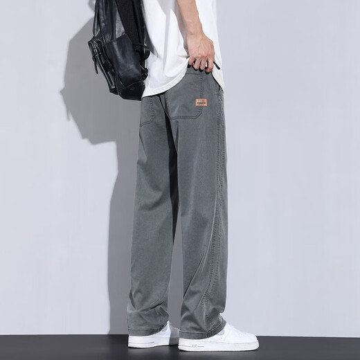 森马（Semir）冰丝休闲裤男士夏季薄款宽松阔腿2024新款天丝直筒牛仔松紧腰长裤 1048灰色 M