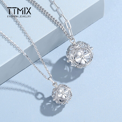 TTMIX embroidery ball platinum pendant new Chinese style pt950 women's hollow gold necklace for girlfriend flash o chain small size 4.3-4.5g 43+3cm
