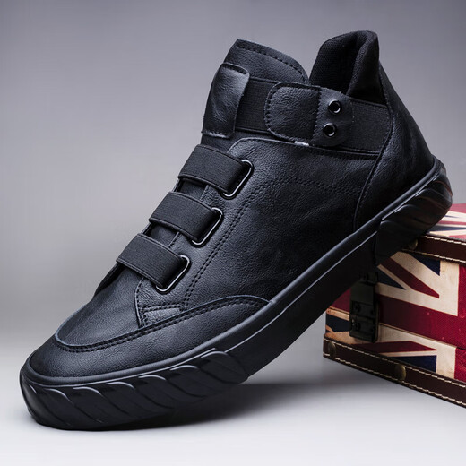 Fat Donglai DL Zapatos para hombres Autumn Nuevo Velvet Zapatos calientes Atreirios altos zapatos de cuero británico para hombres Zapatos de moda zapatos casuales Shopas SS-9857 All Black 38