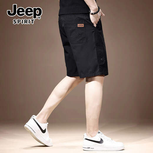 JEEP SPIRIT Freizeitshorts für Herren, amerikanisch, neuer Sommer, dünne Eisseide, trendige Marke, lockere und vielseitige Mittelhose, trendige Fünf-Punkt-Hose 983, Schwarz, XL