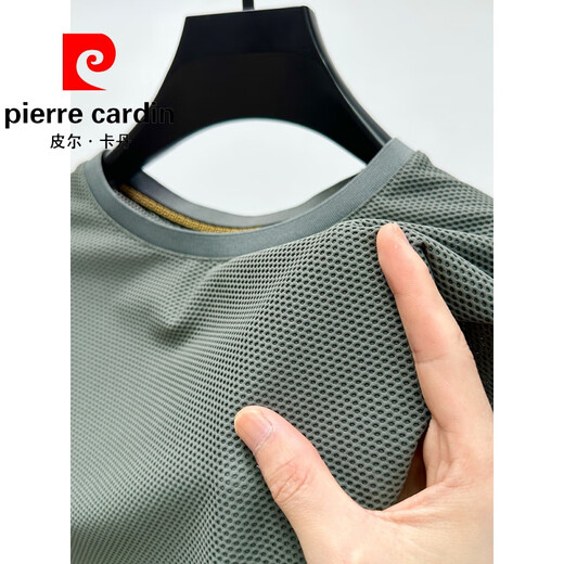 Pierre Cardin Kleidung neu, Eisseide-Mesh-T-Shirt für Männer kurzärmelig rundes Hals Sommer Eissensen atmungsaktives, schweißabsorbierend
