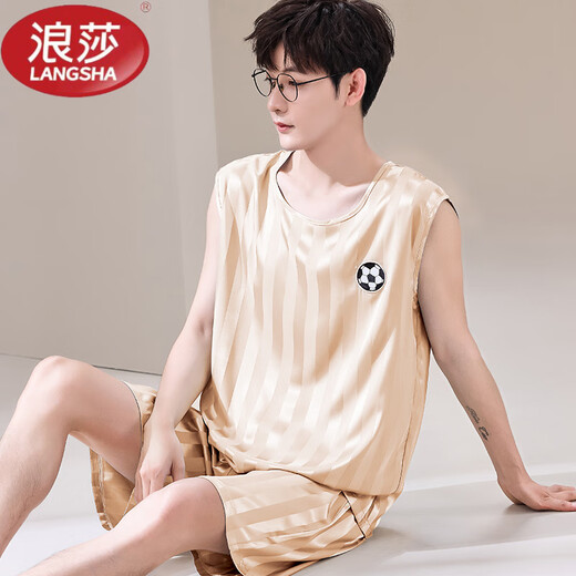 Langsha Pyjamas Herrenweste ärmellose Shorts Zweiteiler Anzug Sommer Dünner Ice Seide Kühltrockne Ball Uniform großer Schüler [ICE SILDE EMEVELEVELESSAUS-Anzug] Q9905 L Männer [100-125jin [Jin gleich 0,5 kg]]]