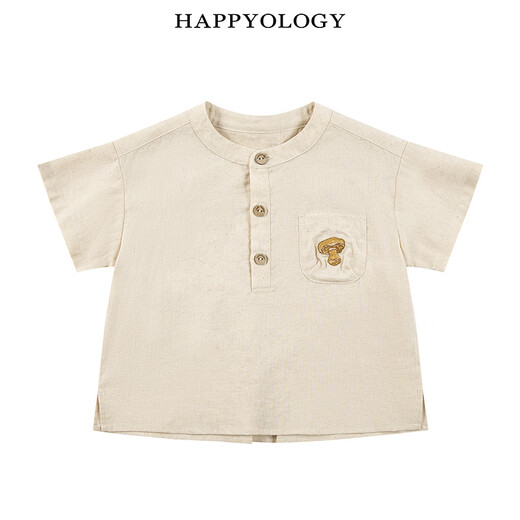 Happyology British children's new spring and summer round neck pocket embroidered boys' tops and girls' shirts with vine walnut branches - blue and gray (shorts) 110 (112cm)