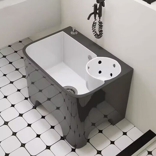 Piscina de cerámica de cerámica para el hogar gris nórdico con piscina de canasta de drenaje con balcón nuevo de estilo al aire libre.