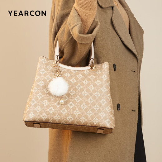 
Yierkang birthday gift large capacity tote bag contrasting color mother bag retro ladies handbag S2W28095-967 apricot color
