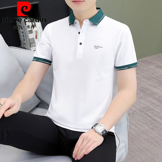 皮尔卡丹（pierre cardin）冰丝短袖t恤男士夏季潮流翻领子衬衫领POLO保罗衫半袖上衣服 TB-QY733黑色 M 【建议100-120斤】