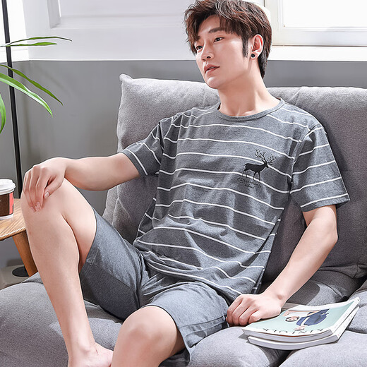 Langsha (langsha) 2025 new pajamas men's summer thin pure cotton shorts shorts cotton teenagers summer home clothing set YZT679 M [80-100Jin [Jin equals 0.5 kg] wear]