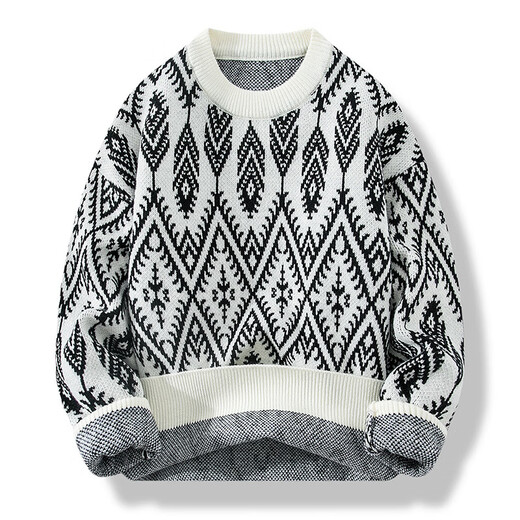 Fhhuabd Round Neck Pullover Herbst- und Winterweite Tops Trendy Brand Dicke gestrickte Pullover Unterwäsche Styling gut aussehendes lässiges Basishemd 9207 Weiß [Hinzufügen] Dicker Stil 2xl [160-180jin [Jin entspricht ca. 0,5 kg]]]