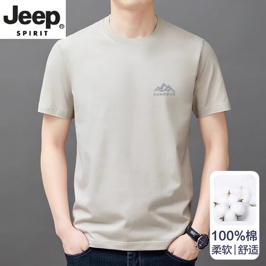 JEEP SPIRIT高端纯棉短袖t恤男士潮流圆领半袖上衣夏季薄款休闲凉体恤衫男T 短*袖山峰9929黑色 M 165建议90-120斤