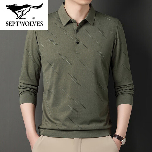 Sieben Wölfe offizielles Flaggschiff Sommereis Seiden Herren T-Shirt Langarm New Sleeve New Middle Casual Herren Dünner Papa T-Shirt 829 Gray M 48/165