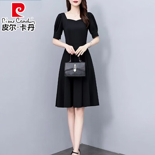 皮尔卡丹（pierre cardin）赫本法式小黑裙气质短袖2025夏季时尚新款收腰显瘦中长款裙子 7270短款黑色【 GD723-7 M 【90-105斤