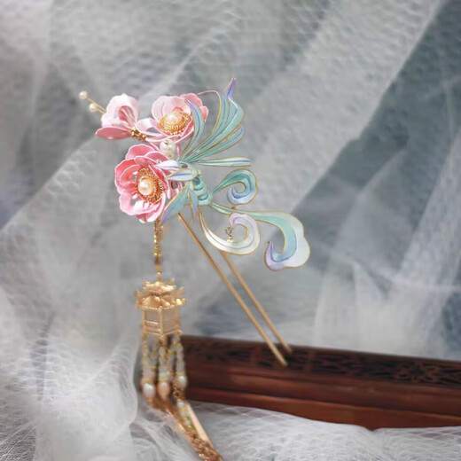 VAN OCEAN ANNORA Qing Ling Intangible Cultural Heritage Tangled Flower Hair Accessories High-end Ancient Style New Chinese Hanfu Tassel Hairpin Qing Ling Double Stick Qing Ling Double Stick Long Hairpin