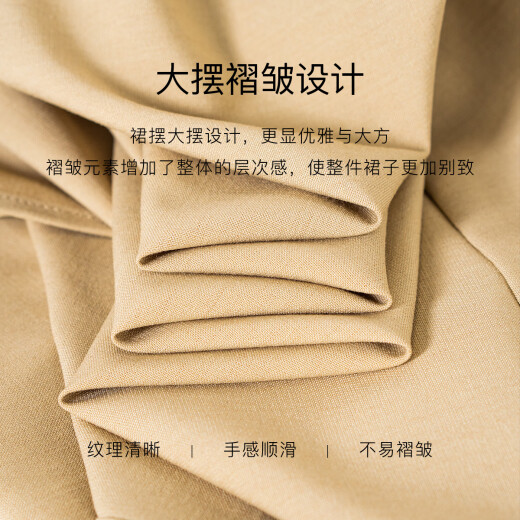ROEYSHOUSE罗衣知性卡其色V领连衣裙女2025夏季新款休闲大摆显瘦中长裙12149 卡其色 S