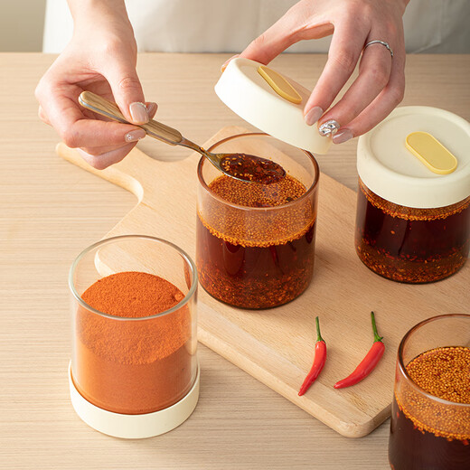 Home KATEI STORY Japanese chili oil special jar household sealed oil spicy jar kitchen food grade cooked oil seasoning jar high temperature resistant beige high borosilicate glass 2-piece set 400ml