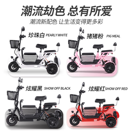 Phoenix Q3 parent-child electric tricycle, household small electric motorcycle, long range, leisure small tricycle, two seats + 800W differential speed + 20A lithium battery + about 50 kilometers