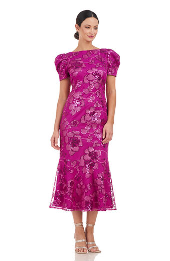 JS Collections Women's Ayla Pleated Sleeve Cocktail, Fuchsia Fuchsia 6