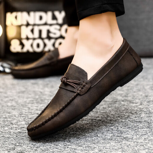 
Red Dragonfly Men's Beanie Shoes Korean Business Work Casual Leather Shoes Breathable and Versatile Anti-Slip One-Pin Men's Shoes 2025 Spring D826 Black 39 Small