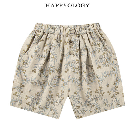 Happyology British children's new spring and summer round neck pocket embroidered boys' tops and girls' shirts with vine walnut branches - blue and gray (shorts) 110 (112cm)