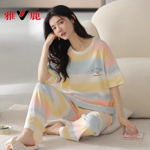 Yalu Pyjamas für Frauen im Sommer Reine Baumwolle kurzärmelige Hosen 2025 Neue Sommer-Frauen-Internet-Promi-Kleidungsstil-Kleidungsstück-9711 m [empfohlen, 80-100 Jin zu tragen [Jin gleich 0,5 kg]]