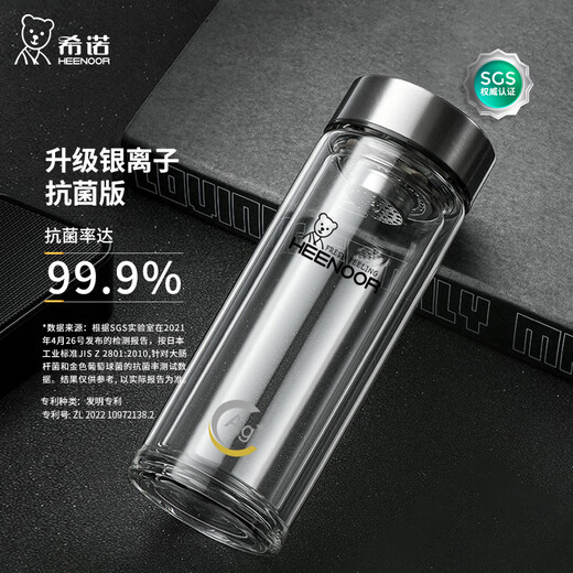 MathDeray玻璃杯双层隔热高硼硅杯子家用喝水车载水杯商务茶杯 E-6636-深蓝--礼盒装 400ml