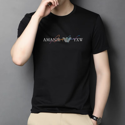 Armani Sommer Baumwolle kurzärmelige T-Shirt Herren große Größe Lose lässiger Männer mit halbärmeligem gedrucktem Basishemd Am723 kurzärmelig weißes Baumwollstil L empfohlen 120-145 Jin [Jin gleich 0,5 kg]
