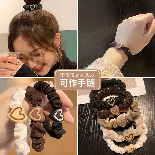 Demina's new Korean style cute and loving small intestine hair band for women, simple and forest-style high elastic headband, ball scalp band LL205-mixed color 5 pieces