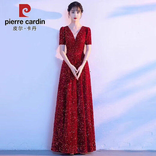 Pierre Cardin's new large choir dress, student singing red song, long dress, poetry recitation, adult choir conductor performance dress, red S