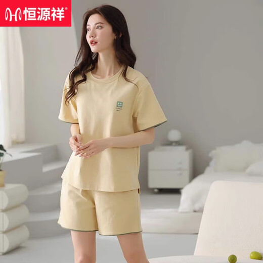 恒源祥睡衣女夏季纯棉短袖短裤简约休闲全棉薄款可外穿家居服套装 Z9883 M 建议80-100斤