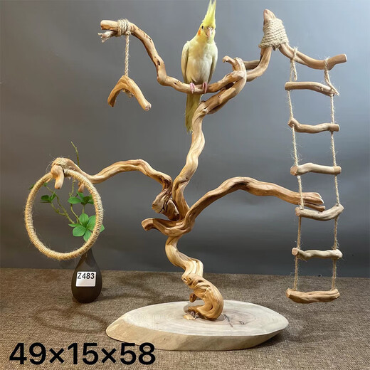鹦鹉秋千站架鹦鹉站架桌面鸟架站架小鸟站架树枝鸟架玄凤鹦鹉架子 驼色 笼上/桌站架i869