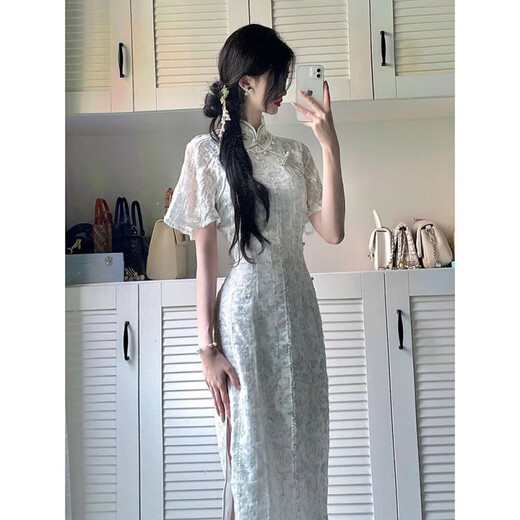 Shen Whale Cheongsam Young Daily Girl rétro rétro rétro à manches à manches à manches à manches courtes petites et frais 829 Green L