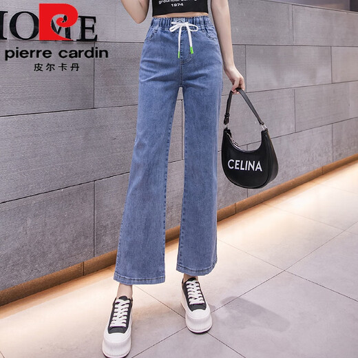 Pierre Cardin Wide-Bein-Jeans für Frauen 2025 Sommer dünne, lose und schlanke teuren Taillenstudentin Straight Micro-Flare Hosen 723 Blau S