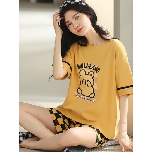 XPAY Japaner 2025 Neuer heißer Pyjamas für Frauen im Sommer Reine Baumwolle kurzärmelige zweiköpfige Sommerstreife Home Clothing XYZT9885 M Damenmodell empfohlen 80-100Jin [Jin gleich 0,5 kg]