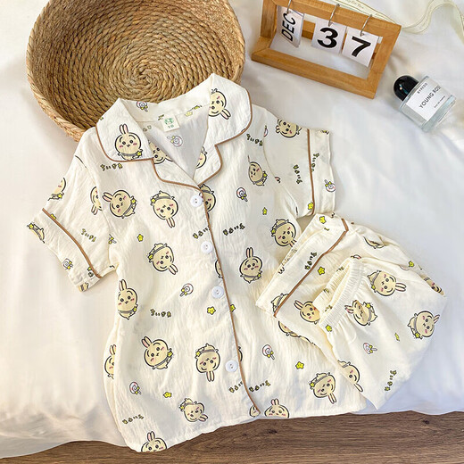 Usaqi Children's Pajamas for Women for Summer Shorts Girls 2025 New Junior High School Girls Home Clothing Set 753# Soft and Skin-friendly [Short Sleeve + Shorts] 100 [8 Size] 100-110CM 30-40Jin[Jin equals 0.5 kg]