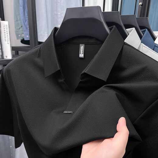 Carbineer Sommereis-Seide Traaceless Jacquard Scissors Hals kurzärmelige Polo-Hemd Männer mittleren Alters Casual Cool T-Shirt Männer Top White 15123 M 48 Empfohlenes Gewicht 100-125 Jin [Jin entspricht 0,5 kg]