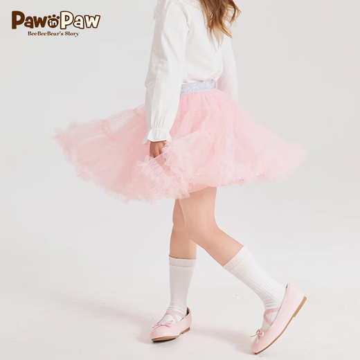 PawinPaw Cartoon Bear Children's Clothing 2024 Spring and Summer New Girls Bear Print Lapel Lady's Style Shirt