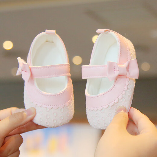 梦伊蓝（MENGYILAN）女婴布鞋2025软底0-3-6月宝宝蝴蝶结绣花学步鞋公主防滑不掉透气 白色圈圈绣花【春秋单鞋GD】 11 内长12.0cm 建议5-9个月