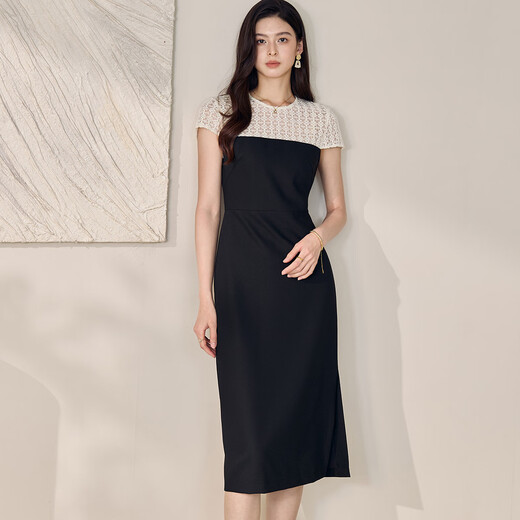 Robe patchwork brodée Roeyshouse haut de gamme pour les femmes 2025 Summer New Style Slim Black Midi Jupe 12142 Black M