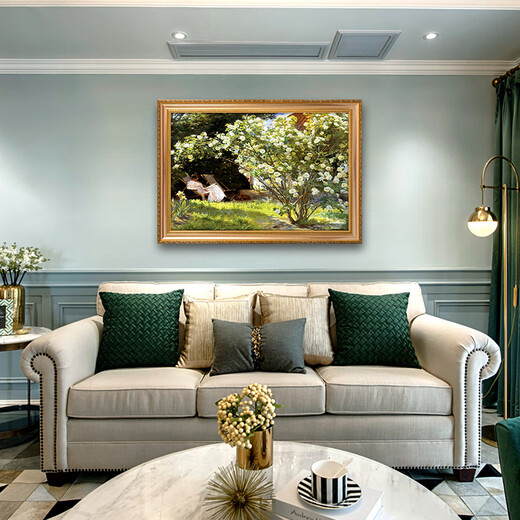 
Diqi White Rose Garden Landscape Character Hand-painted Oil Painting European Entrance Decoration Painting American Restaurant Bedside Bedside Painting 692 Gold Solid Wood Frame 100*70
