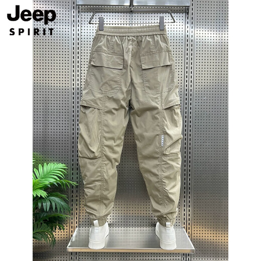 JEEP SPIRIT2025夏季新款水洗工装裤个性大口袋休闲裤宽松弹力束脚哈伦裤男 卡其色休闲裤 S 90-100斤