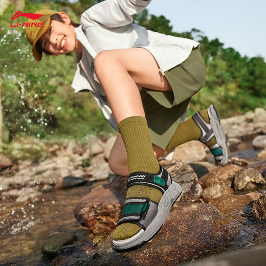 Li Ning Children's Sandals Big Children's Wear-Resistant Lightweight Rebound Comfortable Casual Sports Shoes Rubble Gray/Black-3 36