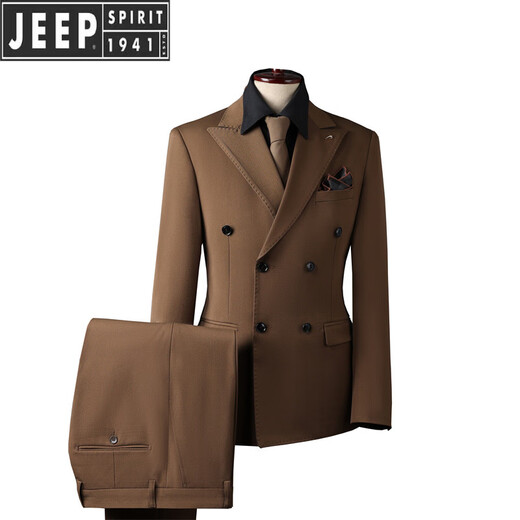 JEEP SPIRIT Jeep men's double-breasted suit suit men's business formal Korean groomsman suit wedding suit groom's suit outer brown double-breasted suit (suit + trousers) 4XL 58 (158-173Jin Jin equals 0.5 kg)