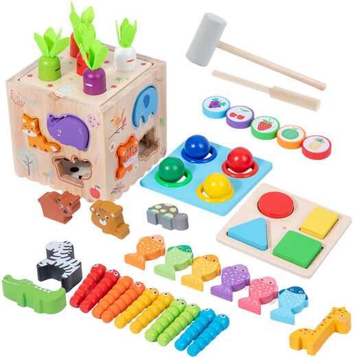 Maigemeng (Maigemeng) Kinder-Erleuchtung für Kinder in Montessori, die Ball Boys und Mädchen Rätselfischen und Ziehen von Radieschen-Holz-Matching-Spielzeugen zwei Sets schlägt.