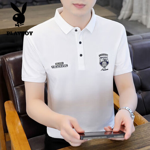 Playboy; Playboy High-End-Herren-Pure-Baumwoll-Polo-Hemd Kurzärärmelte T-Shirt im Sommer Neues Lteel-Jugend-Casual Ice Seide Dünn T-Shirt Top T655 Khaki Hochqualität XL empfohlen 120-135 Jin [Jin gleich 0,5 kg]