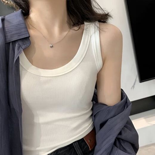 Dodiya Shang weißes Leibchen für Damen aus gerippter Baumwolle für den Sommer, Innenbekleidung, ärmelloses T-Shirt, sportliches Oberteil, weiß