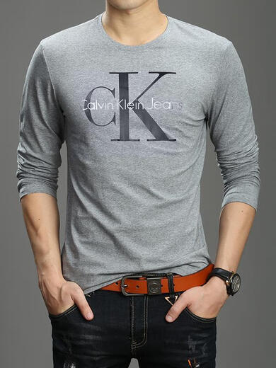 
CK Spring and Autumn Men's Long Sleeve T-shirt Round Neck Slim Large Size Cotton Casual Autumn Clothes Youth Letter Base Shirt 878 Blue M
