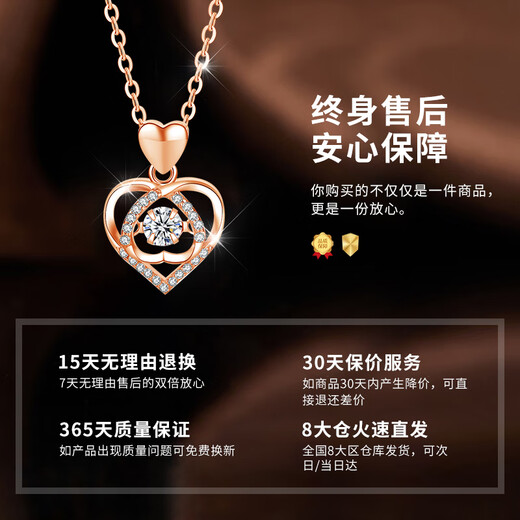 Lao Feng Xiang's Heart Moves You Necklace Women's Pure Silver Pendant Fashionable Clavicle Chain Wedding Anniversary Gift for Girlfriend and Wife 18K Gold Chain + Pure Silver Heart Moves You Diamond Pendant