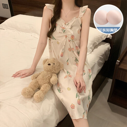 Jingpufei HelloKitty Yunduo cotton pajamas women's suspender nightgown cute chest pad home clothes 9922# nightgown-with chest pad XL 170